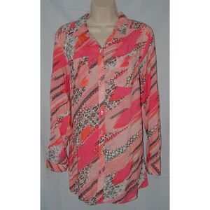 NEW NWT Colorful Sz Medium Roll Tab Sleeve Button Up Tunic Shirt NEW DIRECTIONS